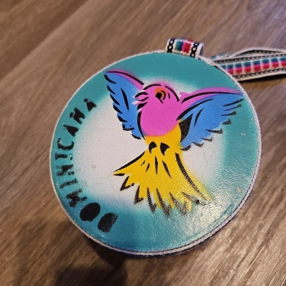 Set Of 2 Vtg Hand Painted Small Hand Drums Bongo Aruba Dominicana W/Strap Bird - Picture 5 of 10